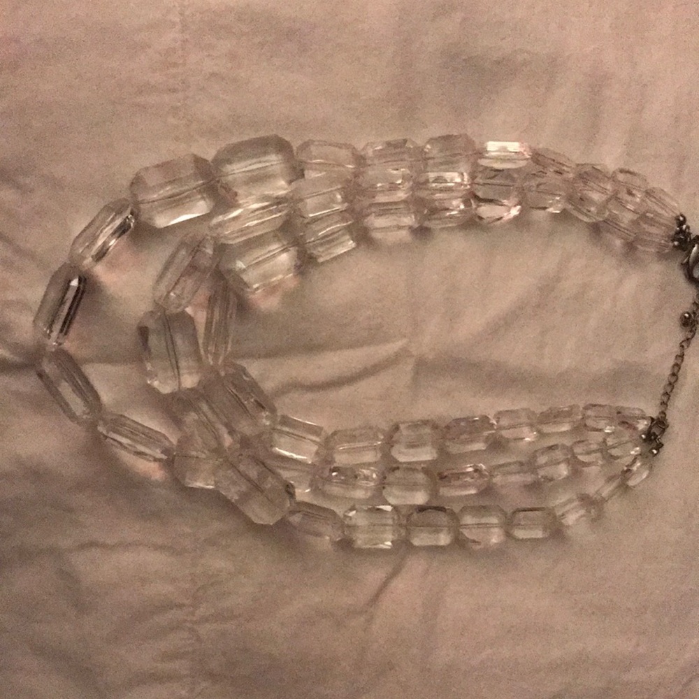 Anthropologie Clear Rectangular Beaded Necklace